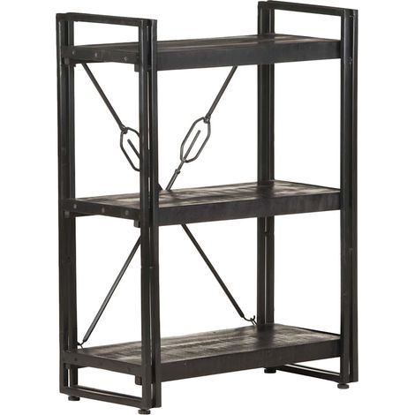 Bibliothèque 3 niveaux en bois de manguier massif et acier noir 60 x 30 x 80 cm - PANGIVO (1/5)