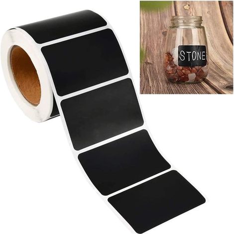 Lot de 300 étiquettes autocollantes pour tableau noir, en vinyle, pour cuisine, pots à épices, confiture, etc., 5, 5 x 3,5 cm, rectangulaires, noires (1/5)