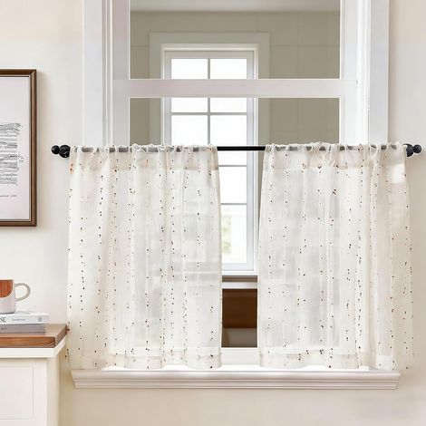 Lot de 2 rideaux brise-bise modernes - 70 x 70 cm - Style bohème - Avec œillets - Semi-transparents - Pour salon, camping-car, cuisine (1/5)