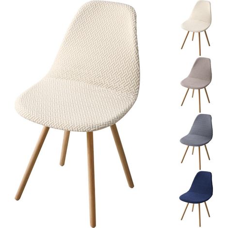 Housses de chaise extensibles Jacquard Beige Lot de 6 pour salle à manger (1/5)