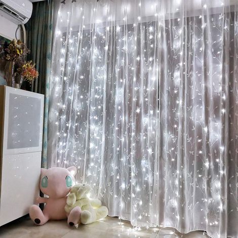 Guirlande lumineuse LED rideau avec télécommande pour chambre, mariage, fête, demande en mariage, décoration de fenêtre, Noël (blanc brillant) (1/5)