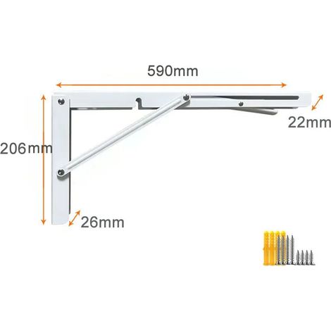 (Blanc - 61 cm - 2 pièces (1 paire) - FR) Supports d'étagère pliables 61 cm, robustes, pliables, triangulaires, fixation murale, charnières pour table pliante ou banc (1/5)