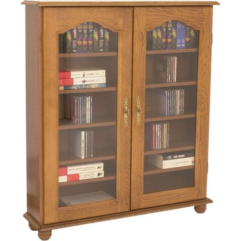 Vitrine Chêne 2 Portes Vitrées 5 Etagères 6 Niches L 92.4 H 105.8 P 21.5 cm (1/3)
