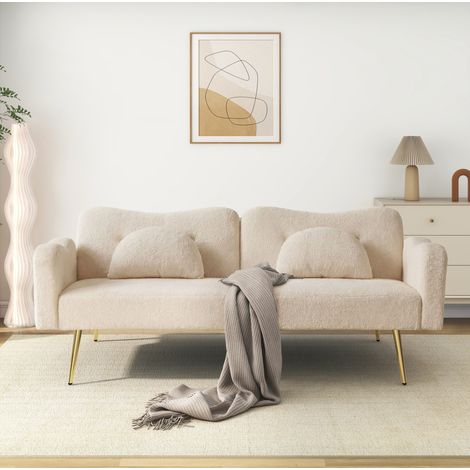 Divano letto 2 posti con schienale regolabile in 3 posizioni, beige, OKMYHOME (1/5)