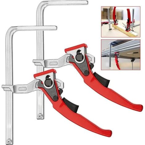 Serre Joint Menuisier - 2 Pièces avec Grandes Mâchoires à Cliquet en Acier, Profondeur de Gorge Règlable jusqu'à 60 mm pour Meulage et Coupe (1/5)