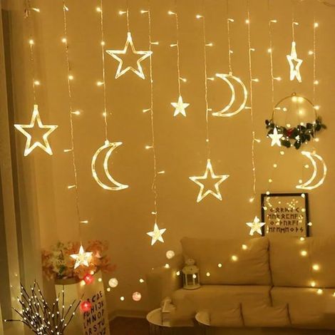 Guirlande lumineuse étoiles et lune, guirlande de Noël à piles, 120 LED, guirlande lumineuse Ramadan, 2 modes d'éclairage, guirlande lumineuse étoiles étanche (1/5)