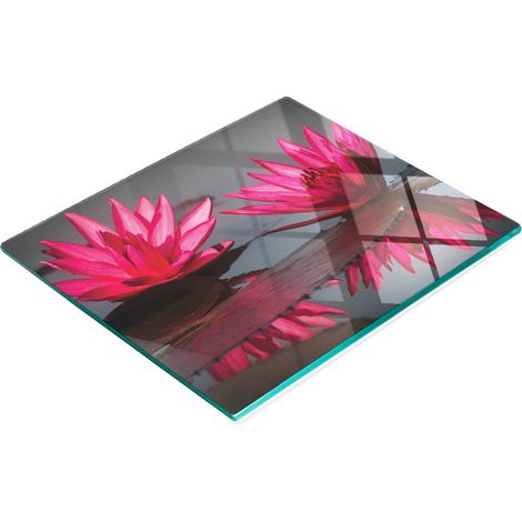 Tagliere decorativo in vetro temperato con motivo ninfee rosa, 60x52 cm (1/5)