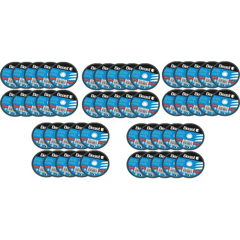 Lot de 50 disques à découper 125 x 1 mm – Épaisseur 1 mm – Diamètre intérieur 22,2 mm – Régime max 13280 tr/min – Pour coupes précises acier et métaux – Beast