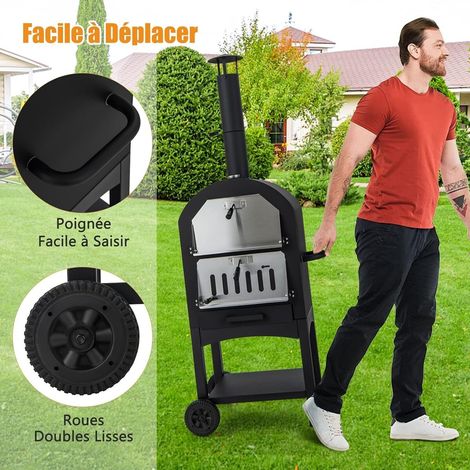 Wood-fired pizza oven freestanding garden grill with 2 wheels robust pizza grill for outdoor use (1/5)