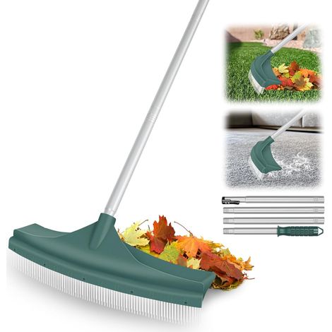 Râteau pour gazon artificiel avec poignée réglable 80-134cm, brosse en nylon PA incurvée pour nettoyage feuilles et entretien pelouse synthétique usage extérieur (1/5)