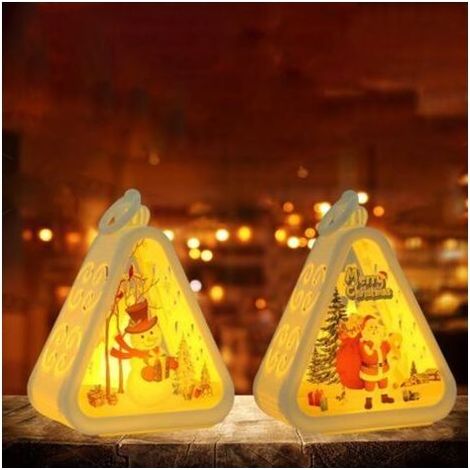 Lanterne de Noël, 2 lanternes décoratives de Noël, bougies de Noël sans flamme, lanternes de Noël vintage avec lumières LED pour cadeaux et décorations de Noël (Triangle blanc) (1/5)