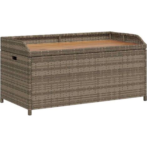 Banc de rangement gris, fabriqué en résine tissée et en bois d'acacia (1/5)