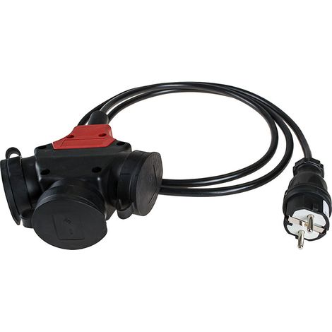 Tripla in gomma nera con presa da 4,8 mm e cavo T/TL di 2 m. Interruttore bipolare 5586cobllonge 2m, gomma nera Schuc