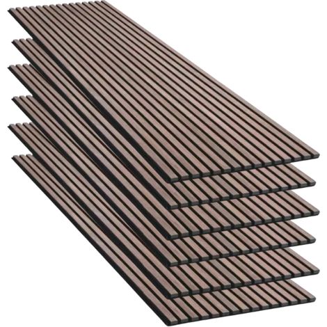 Silumen – Lot de 6 panneaux acoustiques muraux – Tasseaux finition noyer – Fond noir – 240x60x2,2 cm – Absorption acoustique performante (1/5)