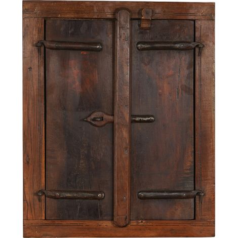 Solid wood and old medieval iron window grille with interior or exterior frame (1/5)