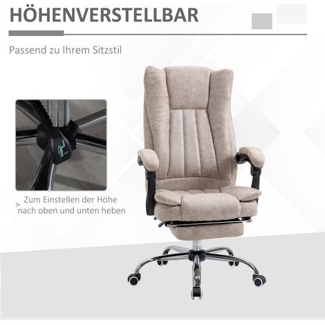 Fauteuil de bureau inclinable avec repose-pieds, siège pivotant réglable en hauteur, revêtement microfibre, plastique, métal, nylon, Beige+Noir+Argent, 63x71x110-118 cm (1/5)