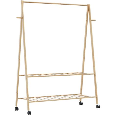 Kleiderständer mit Ablagen und Rollen 132x45,5x155,5 cm Bambus