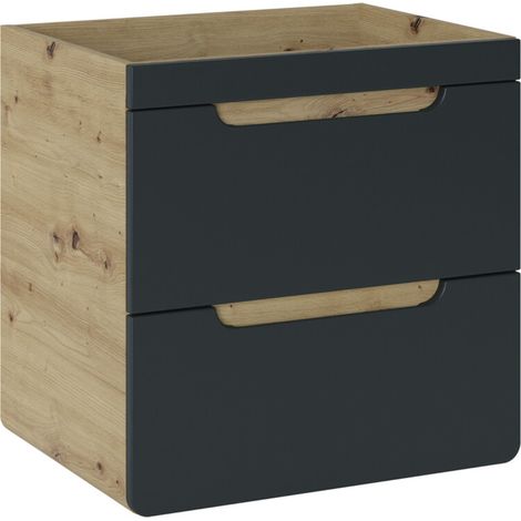 Meuble sous vasque suspendu ARUBA 2 tiroirs – Pour vasque encastrable 60 cm-Naturel/Noir-Largeur 60 cm (1/5)