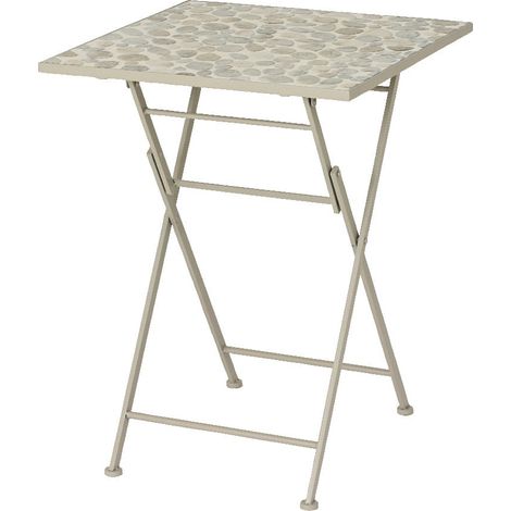 Table de jardin carrée 58 cm gris/beige décor mosaïque galets GRENADE