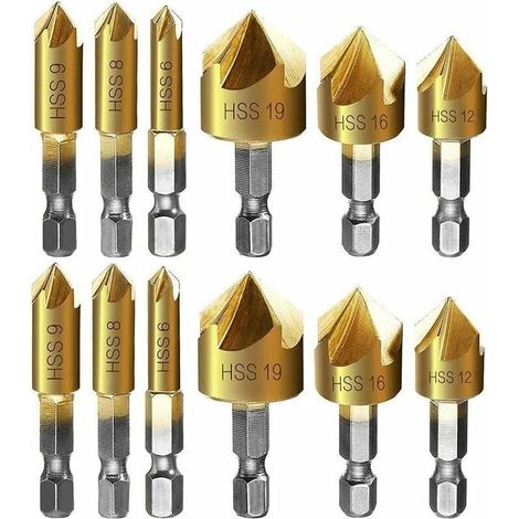 Fraise chanfreiner metal 12 Pcs queue hexagonale poinon de centrage automatique forets chanfreiner, 6mm 8mm 9mm 12mm 16mm 19mm (1/5)