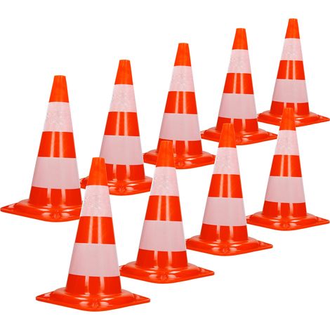 ECD Germany 9 Stück Verkehrskegel Pylone 47 cm, Orange-Weiß, Verkehrsleitkegel mit 2 reflektierenden Streifen, stapelbar & flexibel, Warnleitkegel Warnkegel Leitkegel Verkehrshütchen Markierungskegel (1/5)