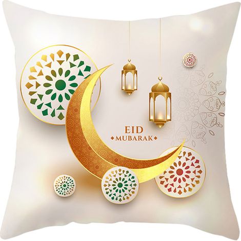Housse de coussin en velours peau de pêche Golden Moon à imprimé ethnique (1/2)
