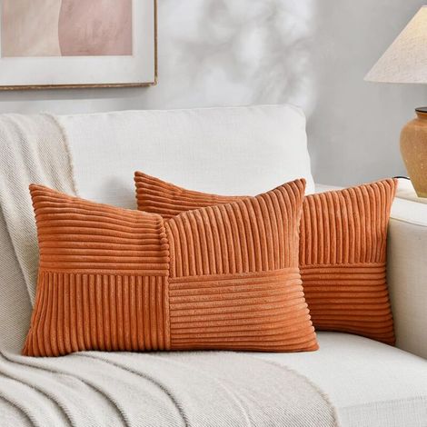 Lot de 2 Boho Housse de Coussin 30x50 Orange,à Motif Croisé Decoration Housses de Coussin en Velours Côtelé,Douillet Taie d'oreiller Housse Coussin Moderne pour Canapé Chambre Chaise Lit (1/5)