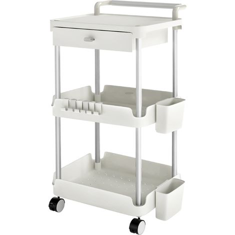 Levede 3 Tier Kitchen Trolley Cart on Wheels Metal Rolling Storage Island White