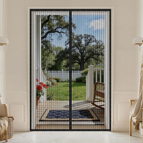 Magnétique Moustiquaire Porte,120x200cm,Rideau de Porte Anti Mouche Fermeture Automatique Anti Insectes Respirant Moustiquaire pour Portes de balcon, Salon, Montage par Sans Perçage,noir (1/5)