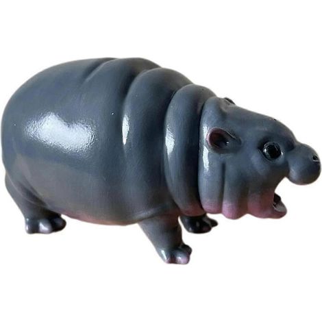 Statue d'hippopotame, statue d'hippopotame en résine, petite statue de bureau, ornement animalier adapté à une bibliothèque ou une chambre. (1/5)
