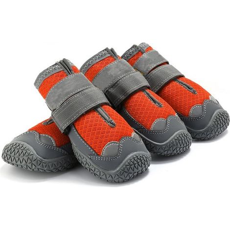 4 paires de bottes pour chien, respirantes et antidérapantes, avec bandes réfléchissantes pour la neige et les promenades, orange, largeur intérieure 7 cm (1/5)