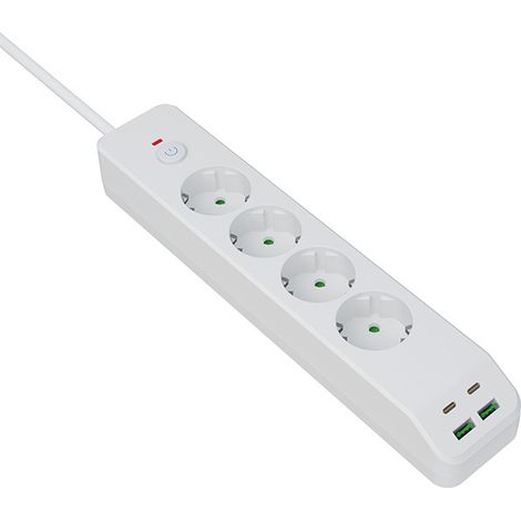 Multiprise EU 4 prises + 4 ports USB (2 PD 20W + 2 QC), charge rapide, pour Allemagne, France, Pays-Bas,Blanc (1/5)