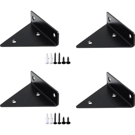 Aougo – Supports d'étagère flottants en métal noir – Lot de 4 équerres triangulaires – Capacité de charge 20 kg – Dimensions 100 x 80 x 26 mm