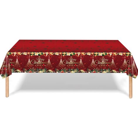 Nappe de Noël Anti-Taches Rouge Nappes Imperméable avec Joyeux Noël Rectangle 137 274CM Décoration de Table pour Noël Party Anniversaire Nouvel an Fêtes de Fin d’année Cuisine Buffet