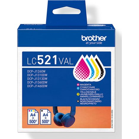 Brother LC521VAL Druckerpatrone 4 Stück(e) Original Schwarz, Cyan, Magenta, Gelb