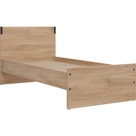 Lit 90x200 cm lit 1 place sans sommier coloris Frêne / Noir - Longueur 204,5 x Profondeur 98 x Hauteur 45,5-90,5 cm (1/3)