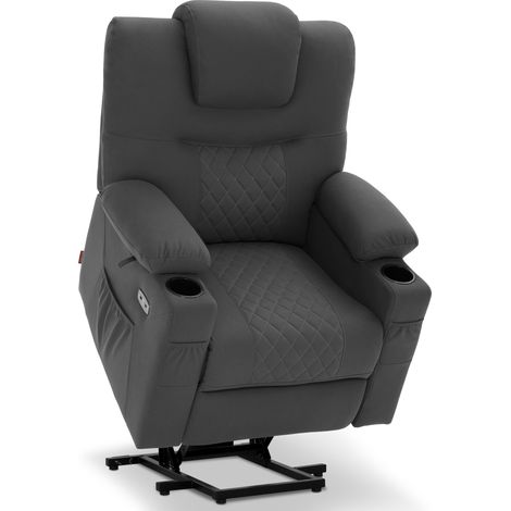 M MCombo Fernsehsessel mit Aufstehhilfe Elektrisch, Relaxsessel mit Liegefunktion, Massagesessel mit Wärmefunktion, 2 Motoren, für Wohnzimmer, Mikrofaser-Stoff, 7565 (Dunkelgrau)