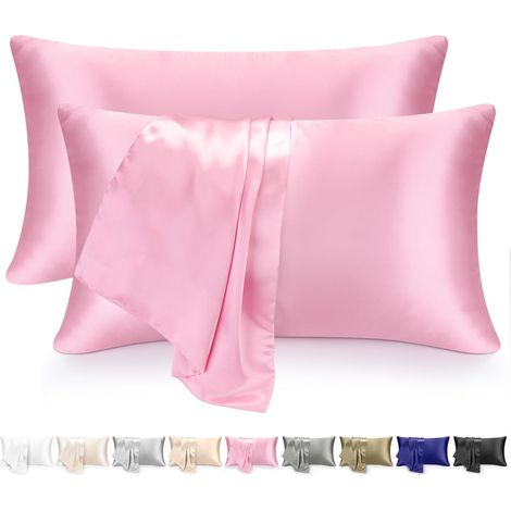 Lot de 2 Taie Oreiller Satin 51x76, Fermeture Éclair, Douceur Soie, Protection Cheveux Peau, Chambre (1/5)