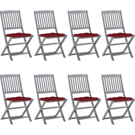Lot de 8 Chaises de jardin pliables - Chaise d'extérieur pour terrasse/jardin avec coussins Bois d'acacia BV654374 - BonneVie (1/5)