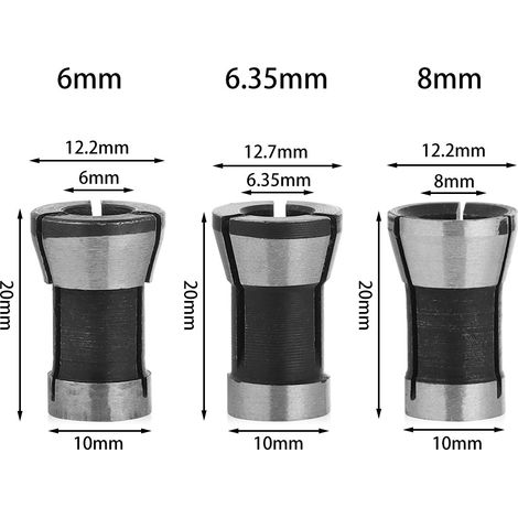 Adaptateur de pince fraise mandrin pour le travail du défonceuse électrique 3 pièces 6,35 mm 6 mm 8 mm Bois (1/3)