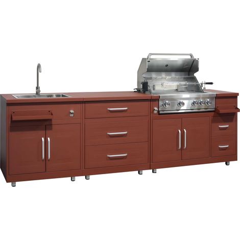 Cuisine extérieure acier 3 éléments avec barbecue brique