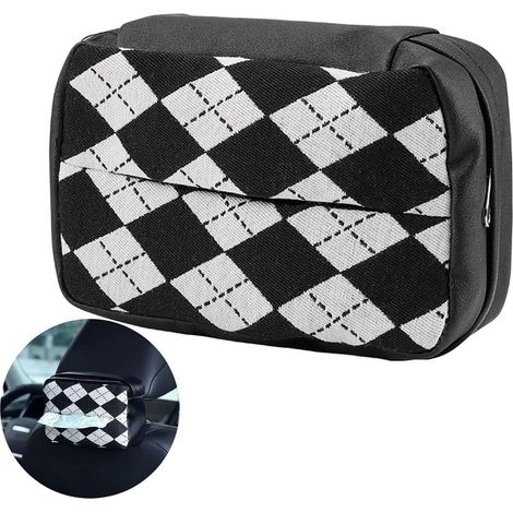 Portemouchoirs de voiture (grille noire et blanche), boîte à mouchoirs en cuir PU, accessoires de voiture pour siège arrière (1/5)