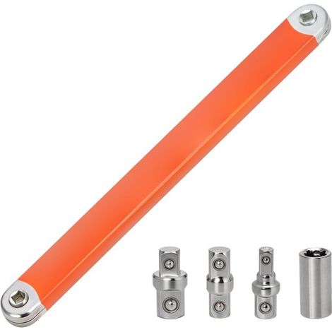 Rallonge universelle pour clé à chocs, avec adaptateurs carrés 1/2", 1/4" et 3/8", système télescopique pour espaces restreints, orange (1/5)