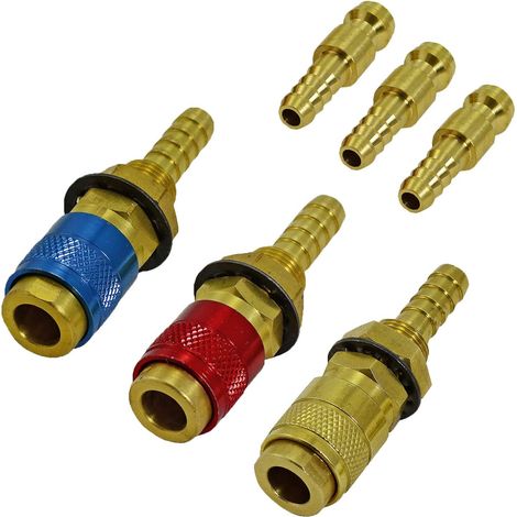 Raccord de connecteur rapide refroidi par eau et adaptateur de gaz pour PTA DB SR WP 9 17 18 26 Chalumeau de soudage TIG, Couleurs Rouge, Bleu et Or 3 Pces (1/5)