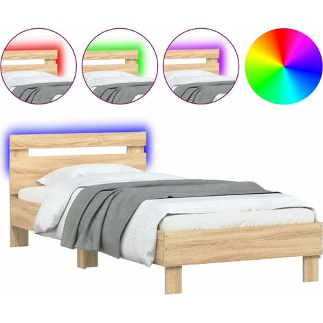 Bettgestell mit Kopfteil und LED-Lichtern Sonoma Eiche 90x200 cm
