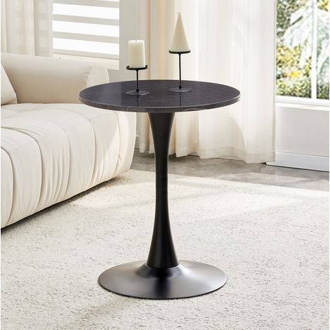 Tavolo rotondo nero 60 cm in MDF e metallo, effetto marmo, H 72 cm, OKWISH (1/5)
