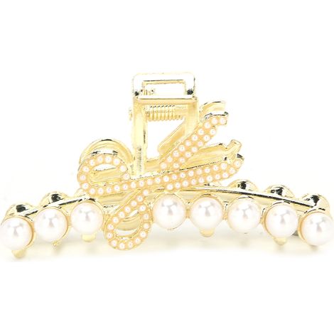 Pince à cheveux décorative pour femmes avec perles fines et strass, idéale pour les filles, modèle ciseaux 5 (1/5)