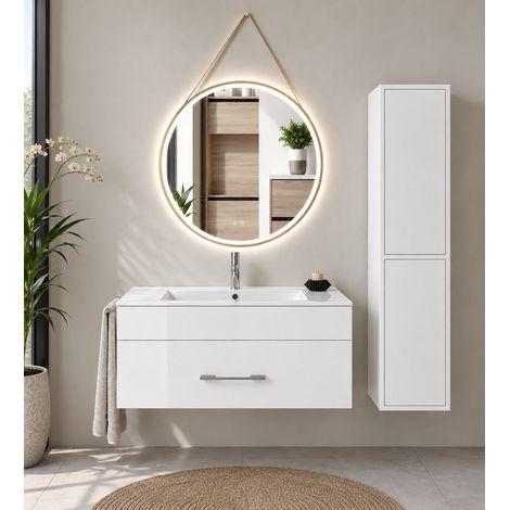 Mueble de baño con lavabo ORIGENBATH FLORENCIA sin espejo 50x40 cm blanco con columna (1/5)