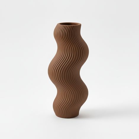Vaso decorativo a forma di onda, marrone, dal design minimalista.