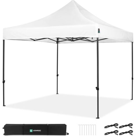 VONROC Tente de réception - 3x3 m - Tente de réception Premium Easy-Up Blanche (1/3)